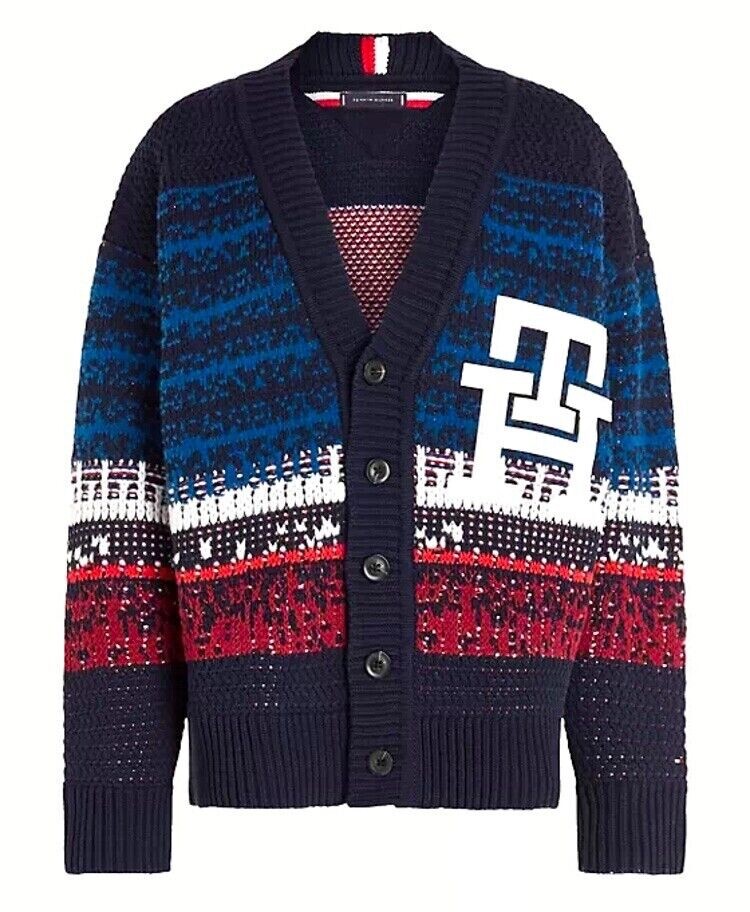 Tommy Hilfiger Mens Ombre Textured Stripe Varsity Cardigan Blue Multi MW33088400