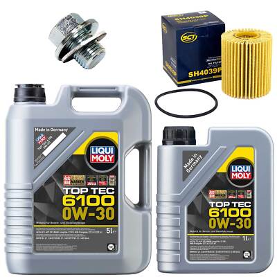 Motoröl Set 6100 0W-30 LIQUI MOLY 6 Liter + Schraube für Lexus Toyota RAV 4 2.2
