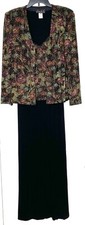 ALEX EVENINGS 2pc Floral Glitter Jersey Stretch Maxi Dress Gown  Jacket SET 10