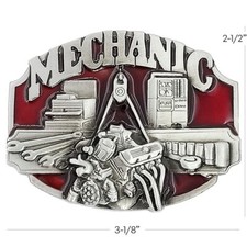 Auto Mechanic red Enameled Belt Buckle Repair Shop Auto Service