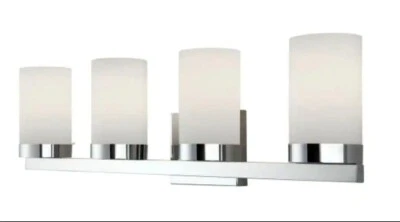 Canarm IVL429A04CH Bath Vanity 4 Light Flat Opal Glass Milo Chrome Fixture New