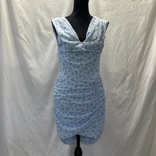 House of CB Women's Luna Blue Floral Draped Mini Dress Size Large (US 8/10)