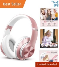 Over Ear Bluetooth Headphones Rose Gold 60H Playtime Hi-Fi Stereo Deep Bass
