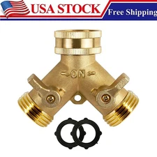 3/4" Garden Hose Splitter 2-Way Heavy Duty Brass Y Splitter Connector 2 Valves