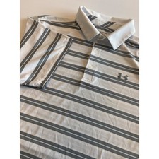 Under Armour Polo Mens XXL White Grey Striped HeatGear Loose Fit Short Sleeve
