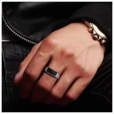 Black rectangular enamal - Ring - Silver - Size 9