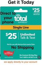 Total Wireless  25/Month Refill Pin,Unlimited Talk, Text 