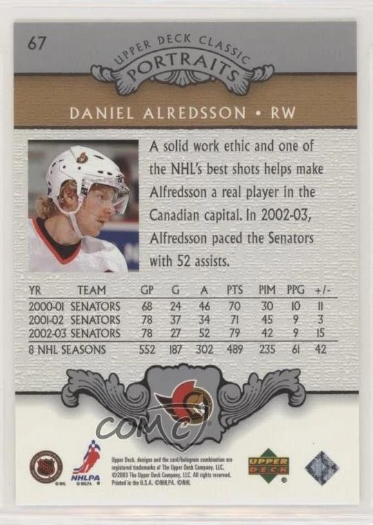 2003-04 Upper Deck Classic Portraits Daniel Alfredsson #67 HOF - Image 2 of 2