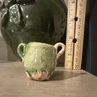 Green Ceramic Animal Face Mug w/ Side Handles, Glossy Finish, Signed — photo 2