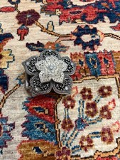 Vintage Silver Tone Floral Rhinestone Filigree Belt Buckle Western Boho