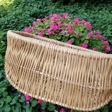 Handwoven Wicker Rounded Rectangular Bowl Basket Natural Light Wood Lightweight