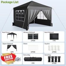 Vinabilia 10x10 Black Pop Up Canopy Tent with Sidewalls Carry Bag