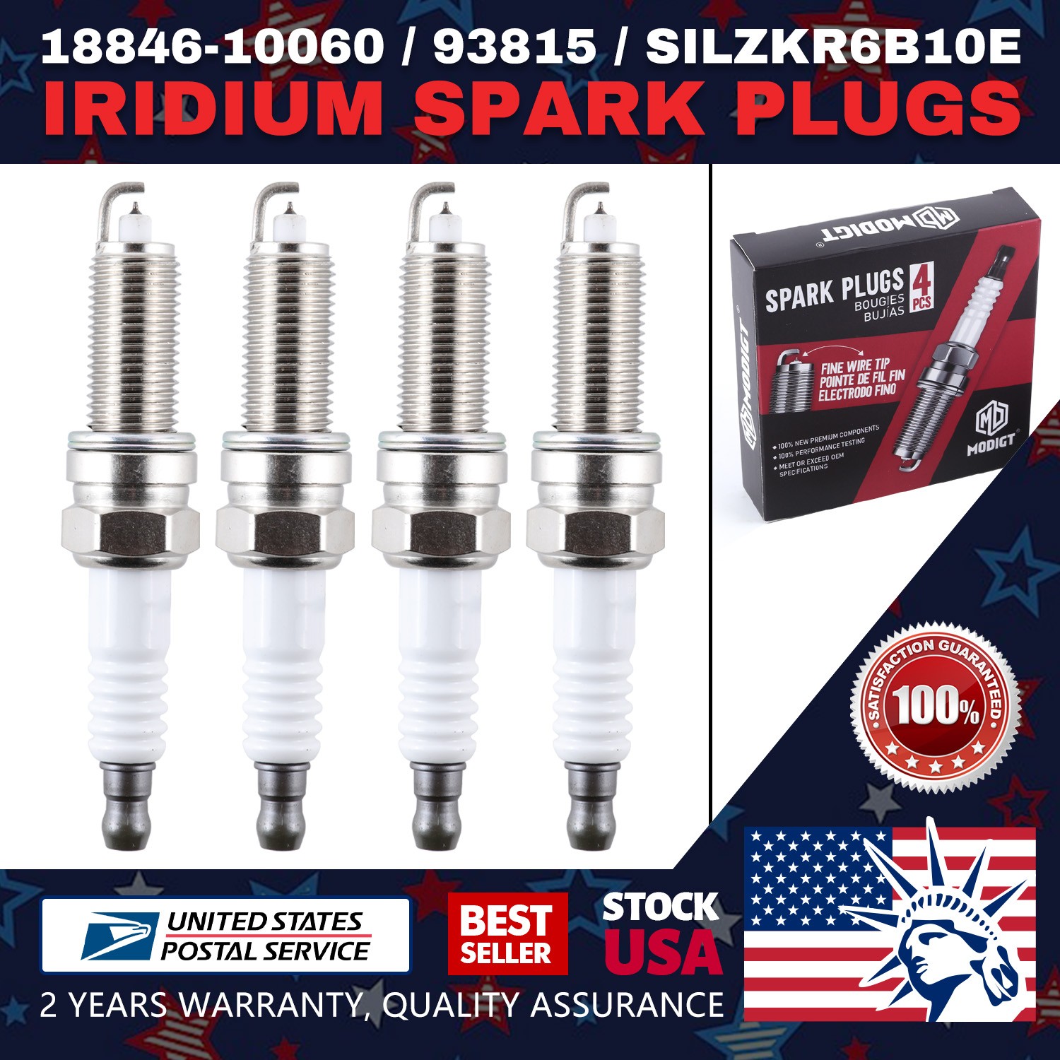 4PCS Iridium 18846-10060 SILZKR6B10E Spark Plugs For Hyundai ACCENT KIA RIO SOUL