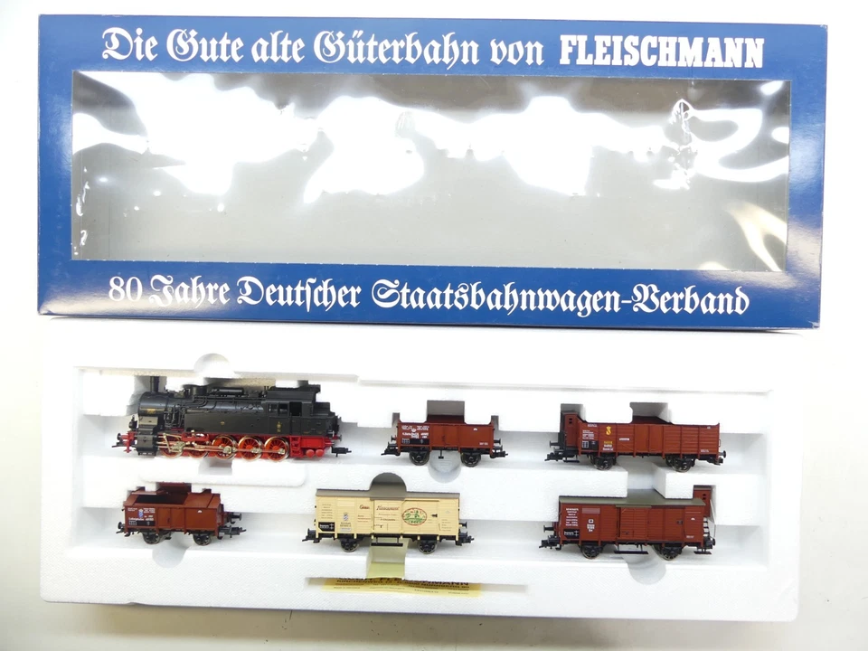 Fleischmann H0 4886 Güterzug-Set, 6-teilig, Licht, DC, NEM, NEU in OVP #61461