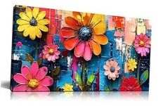 Colorful Flowers Painting Wall Decor Living Room - 40L" x 20W" Colorful 3