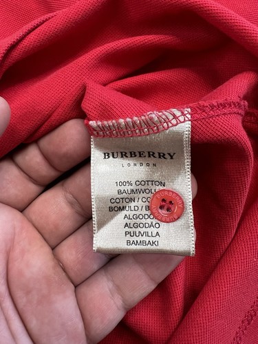 Polo Burberry Brit Para Hombre Rojo Algodón Cuello Manga Larga Talla M - Imagen 10 de 12