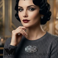 Prachtvolle große antike 835 Silber Art Deco Markasiten Brosche c.1920 5,83 cm