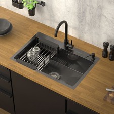Lavello in acciaio antracite lavabo da incasso cucina dispenser sapone 68x45 cm