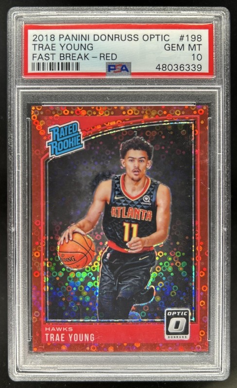 2018-19 Panini Donruss Optic Trae Young Fast Break Red RC #/85 Hawks PSA 10