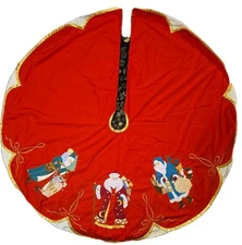 VTG House Of Hatten Red Gold Father Christmas Santa Applique Tree Skirt Retired 