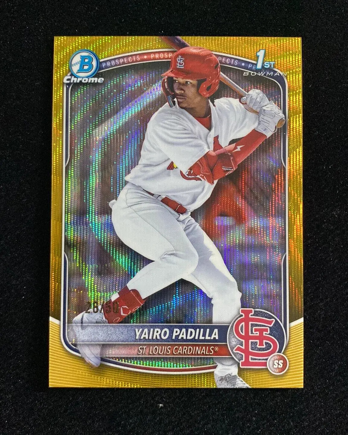 2025 Bowman Chrome Prospects 1st Gold Wave Yairo Padilla 28/50 Cardinals HD