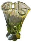 Vintage MCM Fenton Avocado Green Cabbage Rose  Small Swung Vase W/Pinched Rim