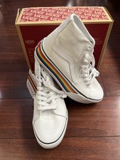 Womens 6 Vans SK8-Hi Tapered Stackform Platform Shoes White Pride Rainbow Hi Top