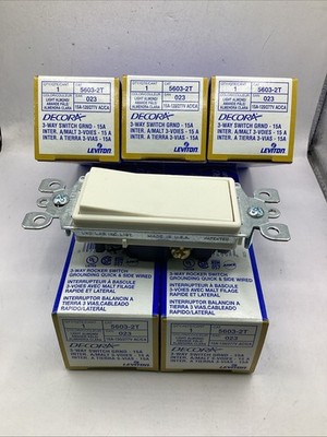 Lot Of 5 Leviton 5603-2T     3-Way 15A Light Switch   Light Almond