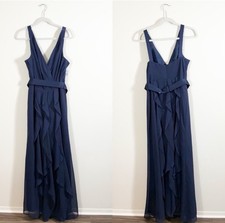 NWT White by Vera Wang Ruffled Surplice Bodice Maxi Dress Midnight Blue Navy 14