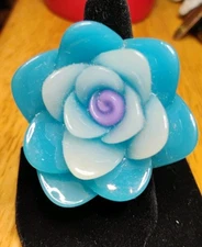 Bold Huge BLUE LOTUS BLOOM LOOK FLOWER plastic statement ring 8