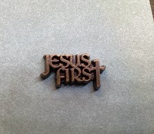 Dark Bronze Tone JESUS FIRST Small Religious Lapel Tack Pin Hat Coat Pin