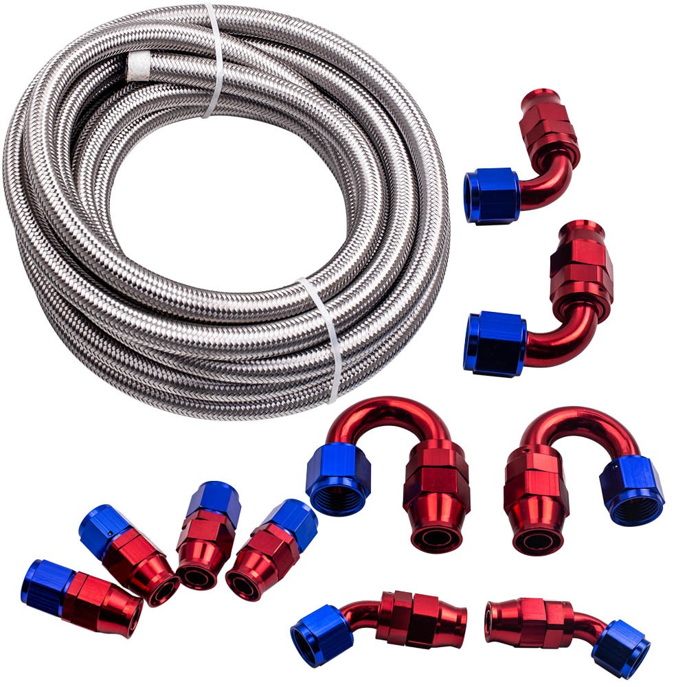 Durite de carburant AN10 tresse inox 20FT flexible essence E85 avec raccord pivotant