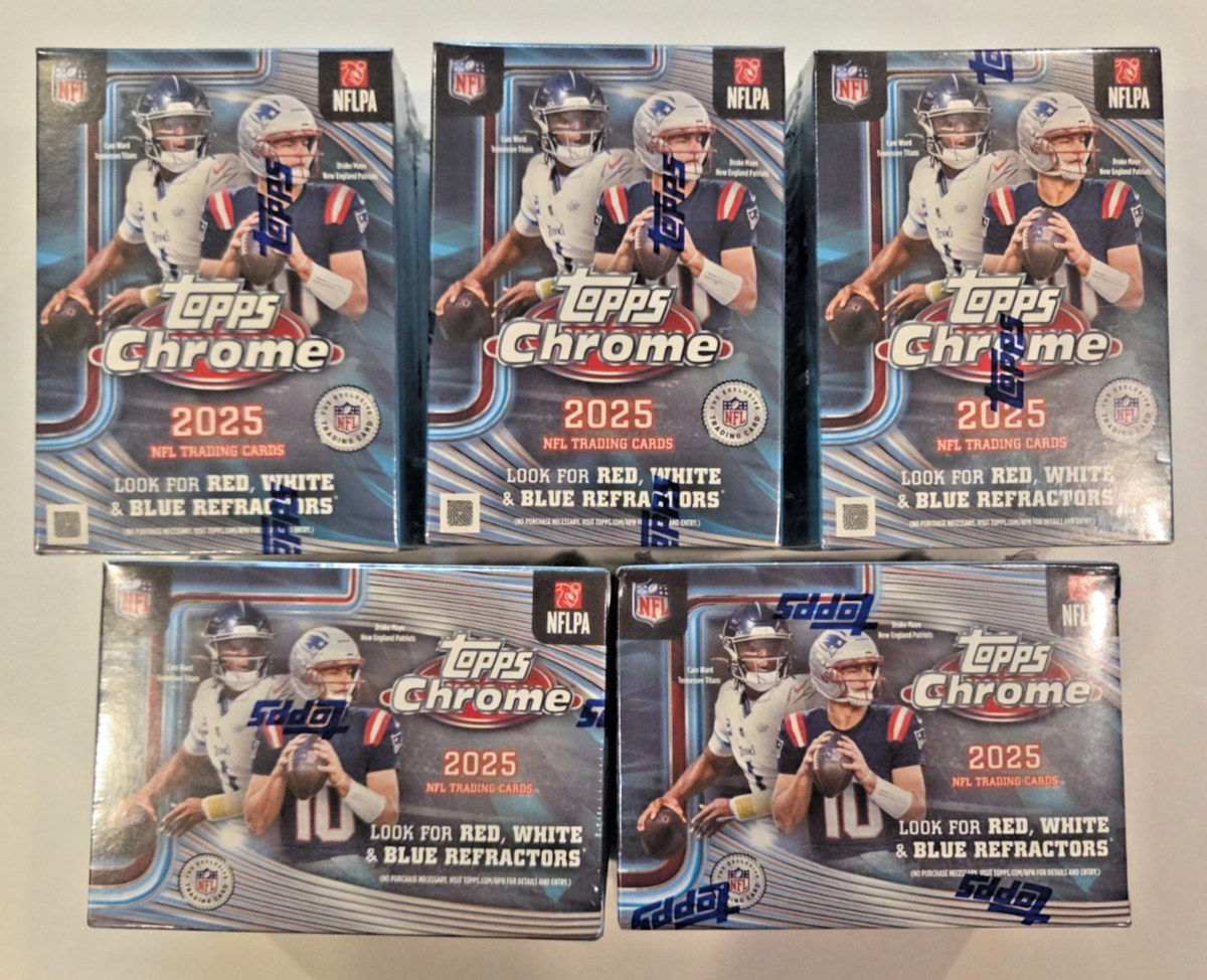 Lot of 5 Topps Chrome 2025 NFL Football Sealed Value Blaster Boxes!