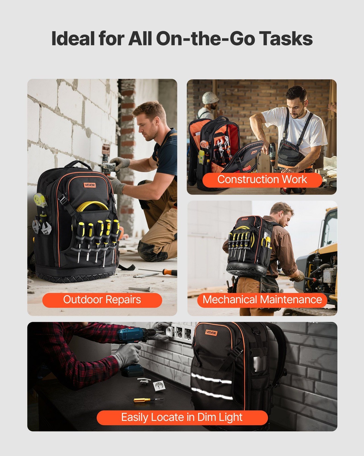 Durable 65-Pocket Tool Backpack, Jobsite-Tested Strength and Function