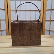 Snakeskin Box Purse 1940s-50s Gold Hard Frame Clean Brown Classic Top Handle