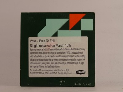 VETO BUILT TO FAIL (E85) 4 Track Promo CD Single including Card Sleeve 