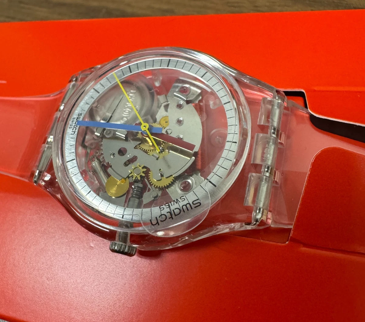 Swatch ladies watch crystals, SS finish, silicone band, Swiss made Swatch Swiss Ladies Yellow Gold Tone Stretch Band Watch 6746  main image 2