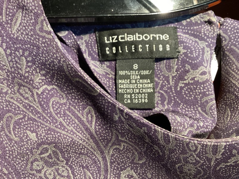Liz Claiborne Collection vintage paisley print long sleeve silk blouse size 8