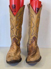 Vintage Nocona Full Quill Ostrich Cowboy Boots Men's 9D Tan Made in USA 1617C