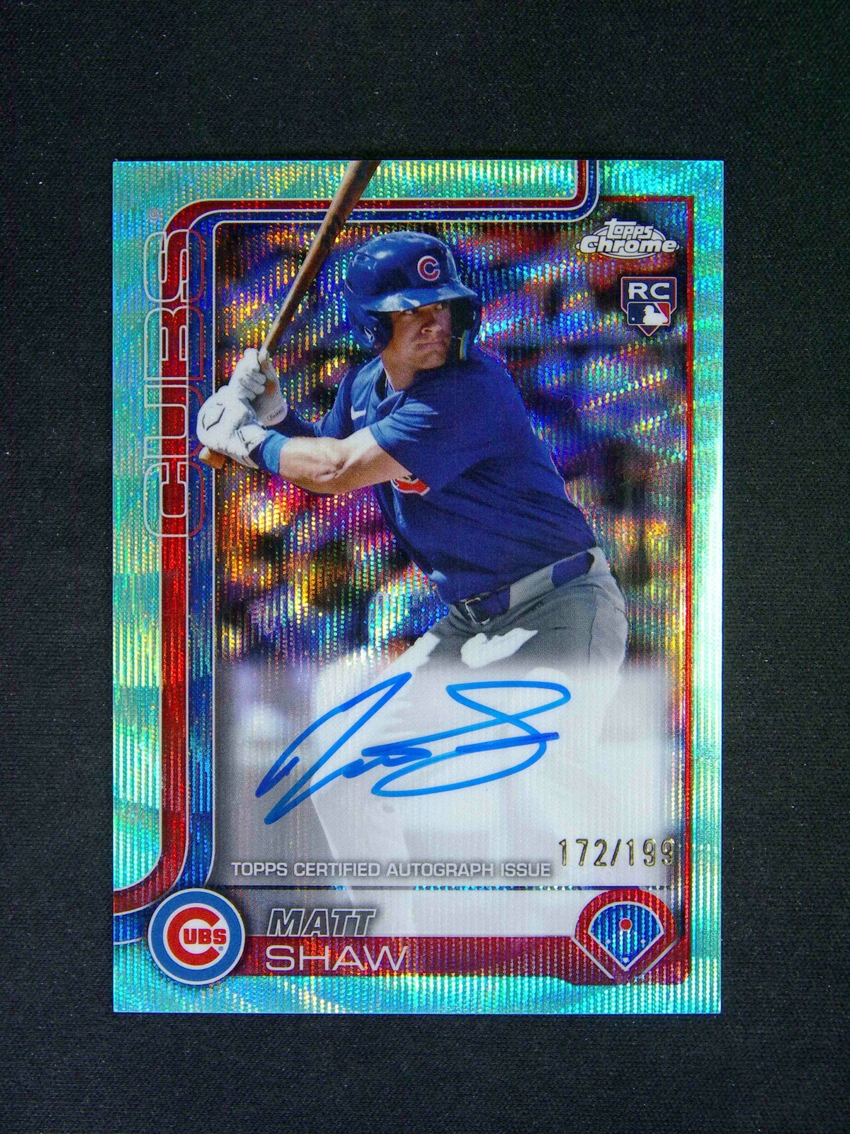 2025 Topps Chrome Matt Shaw RC Rookie Auto Aqua Wave Refractor /199