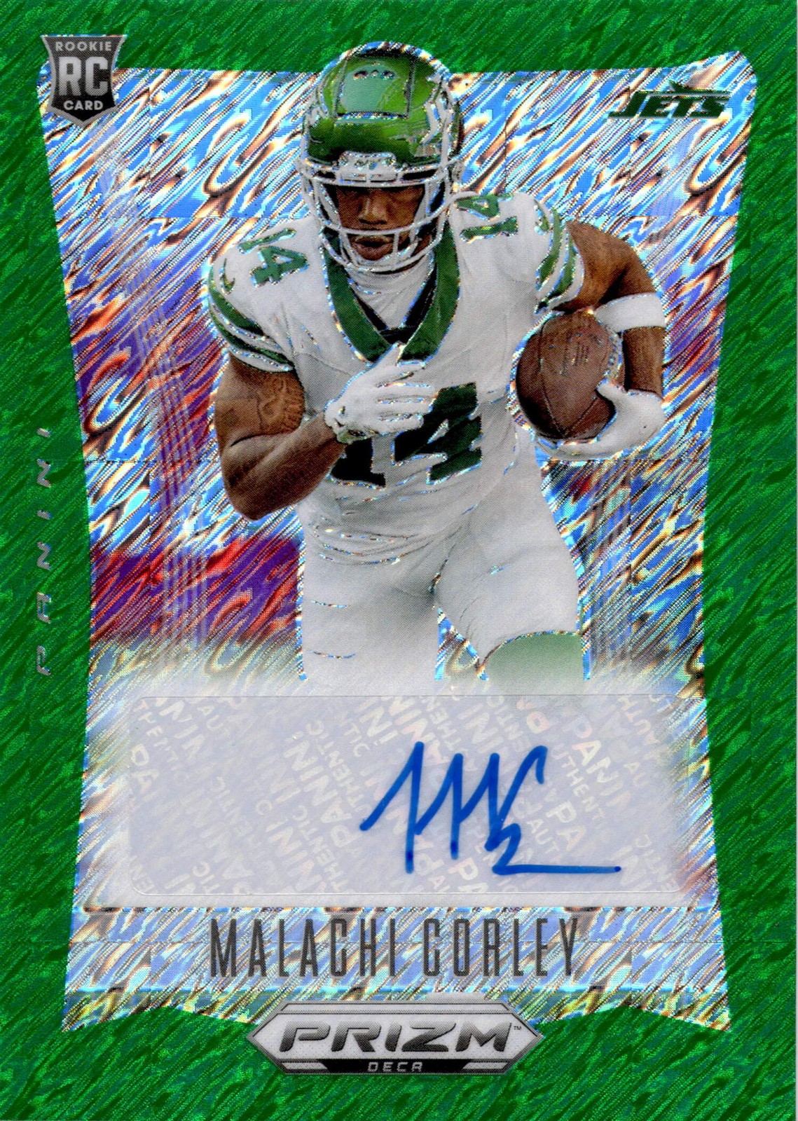 Malachi Corley Panini Prizm Deca Signatures #SMCY Green Shimmer Fotl