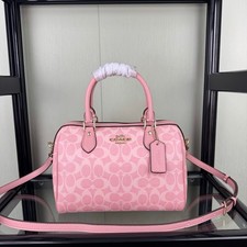 COACH CV961 Signature Coated Canvas 2-Way Shoulder Bag Pink Outlet New