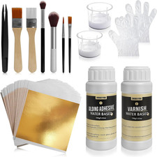 100 Pieces Gold Leaf Sheets, Complete Gilding Adhesive Kit for Gold Leaf