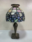 Vtg PartyLite Tiffany Style Stained Glass Candle Lamp Floral Table Decor 10.5”