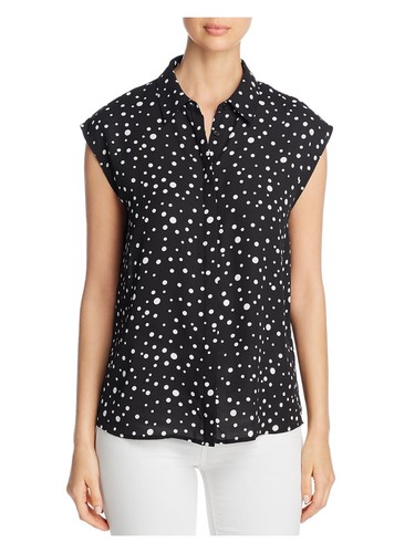 MARLED REUNITED CLOTHING Womens Black Hem Blouse Cap Sleeve Button Up Top S