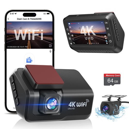 Dash Cam Front and Rear Camera, 4k+1080P WiFi Dual Dash Cam with APP, 3’’ IPS...