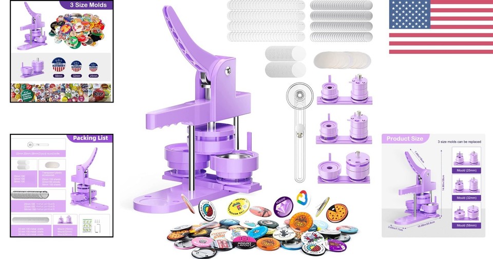 Pin Maker Handheld Versatile Button Pin Maker Machine - Create 1'' to 2.25'' Personalized ...