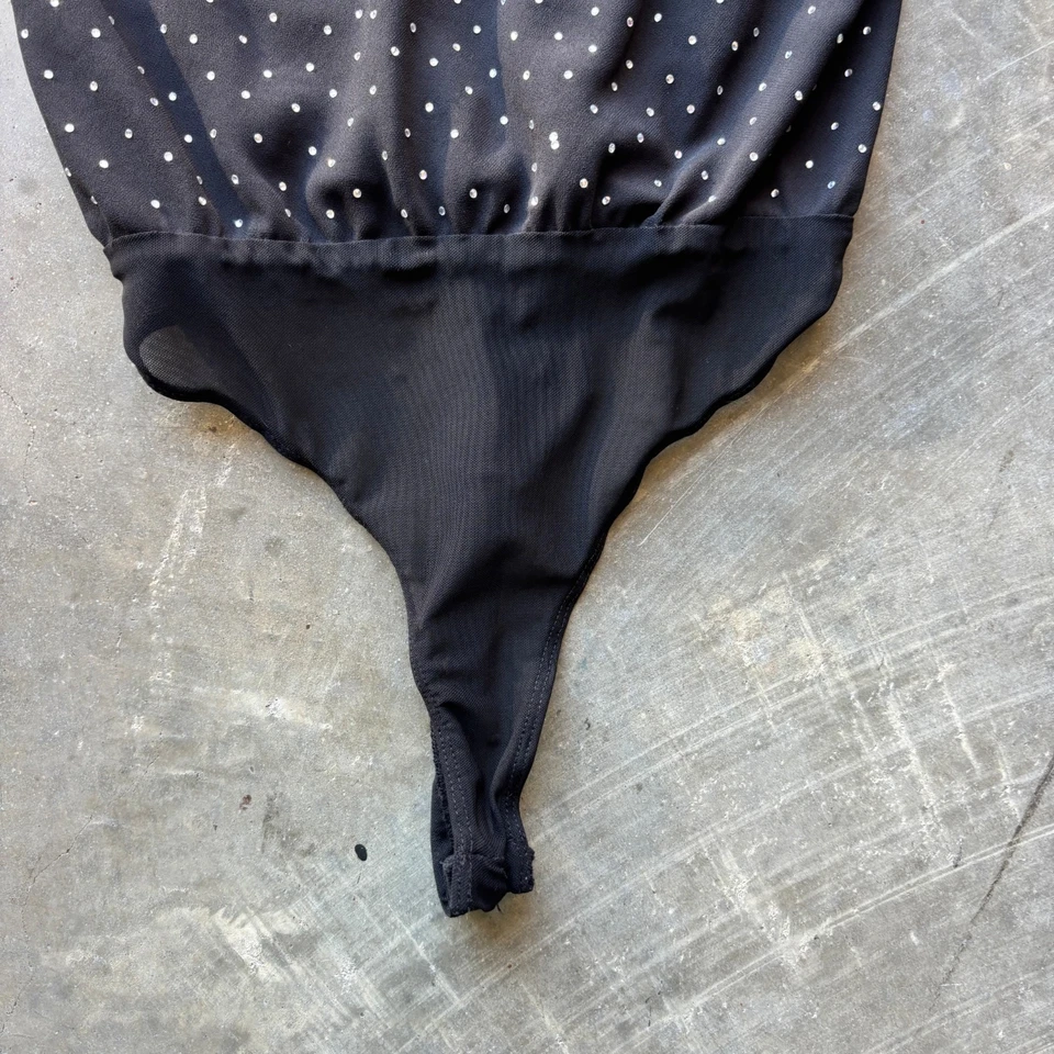 ASTR Rhinestone Studded Bodysuit Women's Size Large Black Sleeveless Cowl Neck - Image 4 of 4