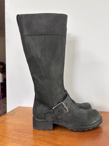Clarks Boots Knee High Black Flat Buckle Nubuck Comfort Zip Up Size UK 5 - Picture 4 of 15