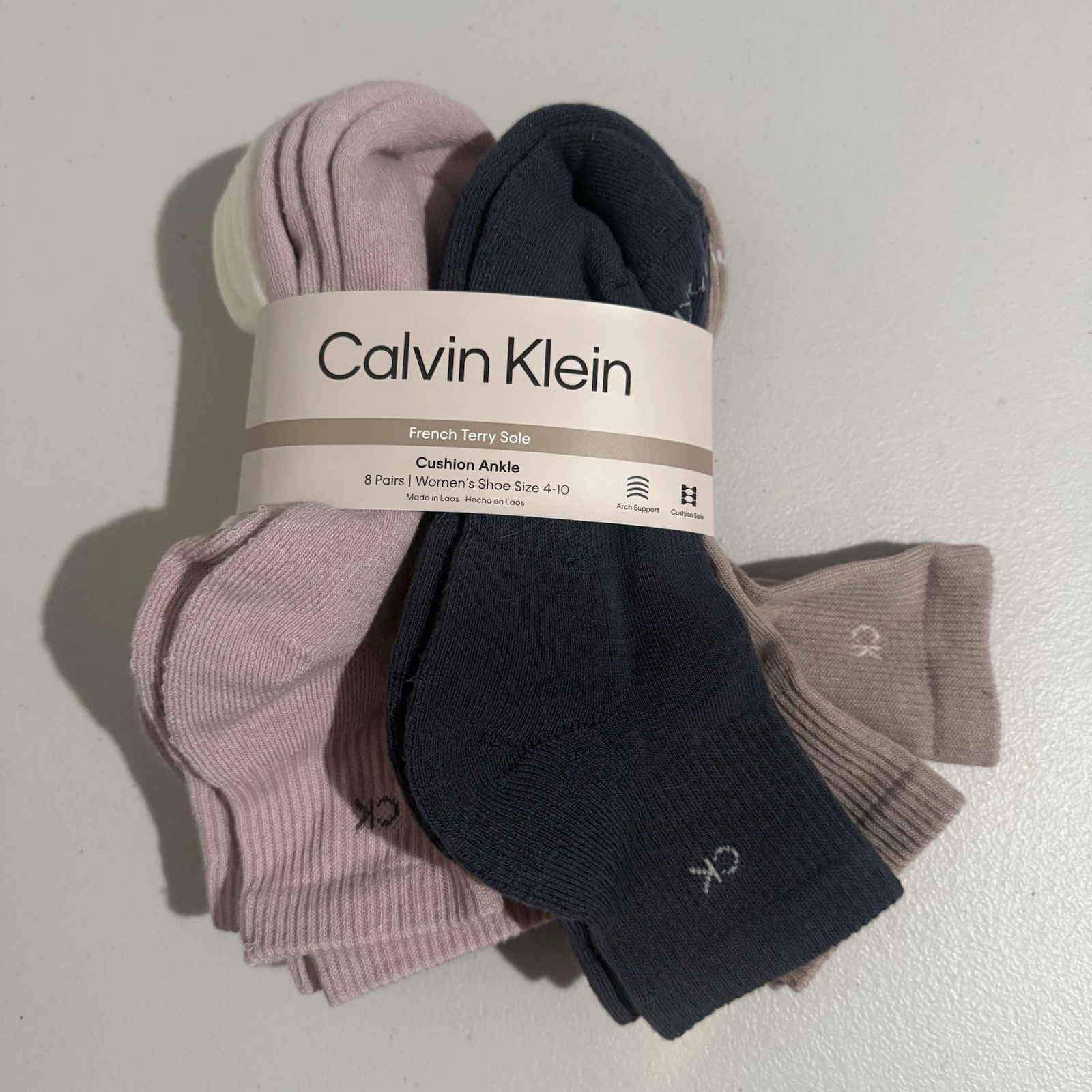 Calvin Klein Women's 8-Pairs French Terry Sole Cushion Ankle Socks, Multi, 4-10